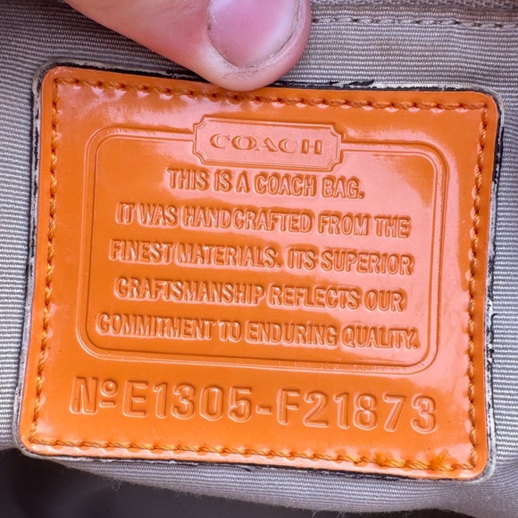 Coach Tan and Orange Shoulder Bag with Monogram - Picture 5 of 8